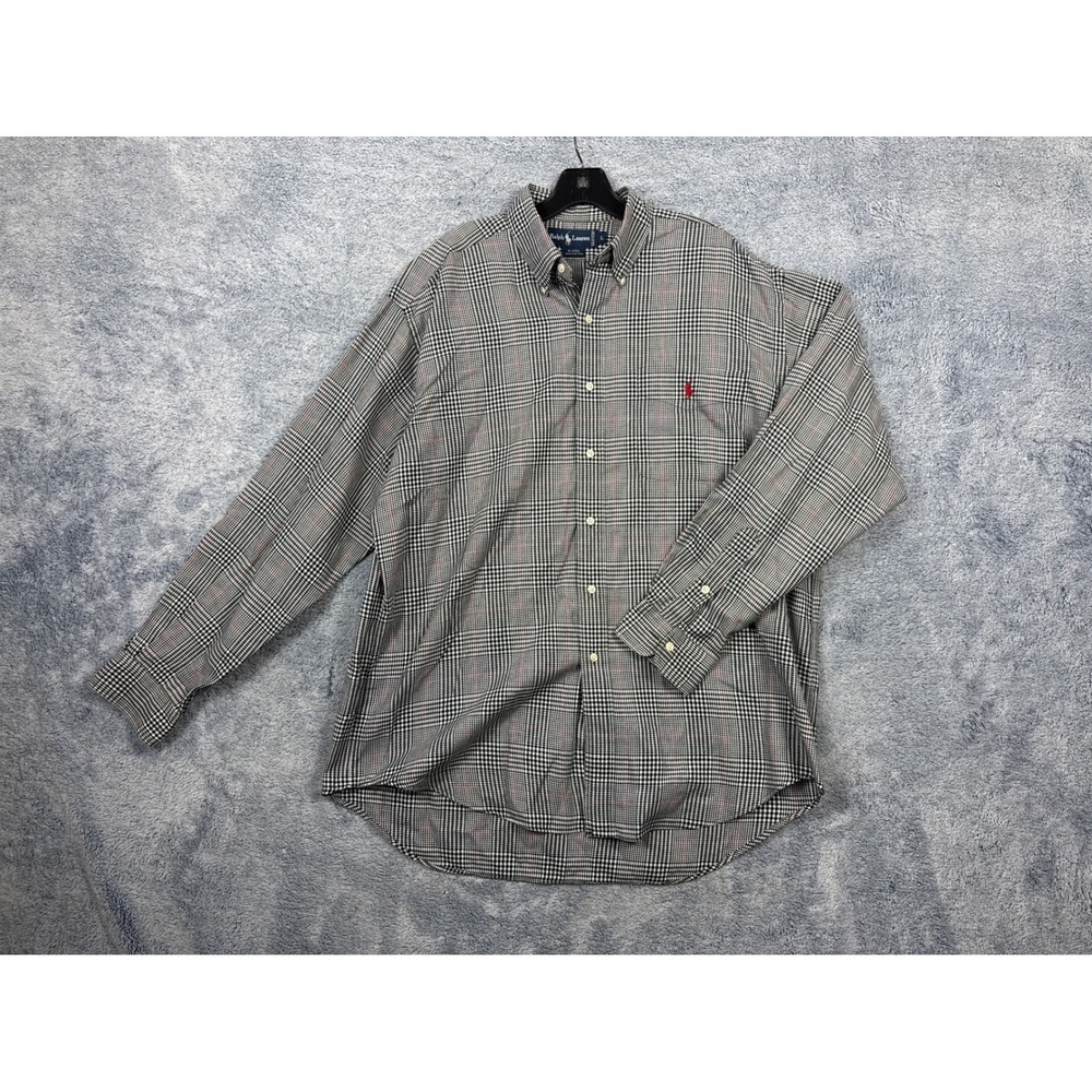Ralph Lauren Mens L Black White Plaid Blaire Button Down Shirt Long Sleeve Pony